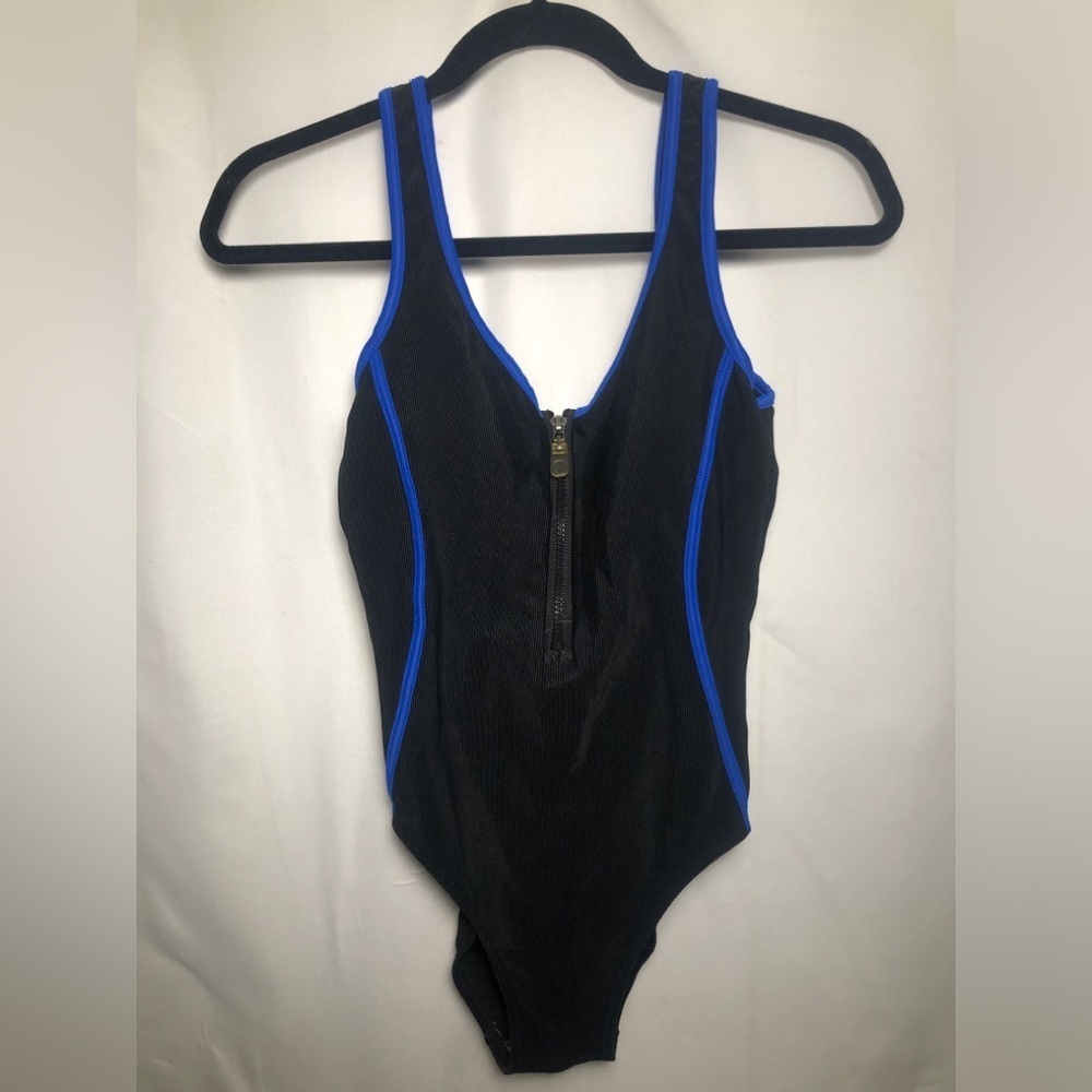 Women’s Black/Blue/Zippered Swimsuit. Size 10